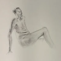 a drawing of a nude man sitting down
