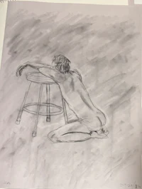 a drawing of a nude sitting on a stool