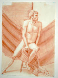 a drawing of a nude man sitting on a chair