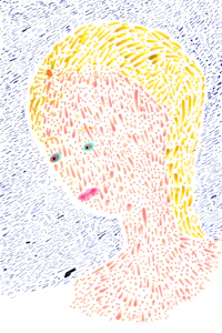 a drawing of a woman with blond hair