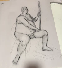 a drawing of a man sitting on a chair