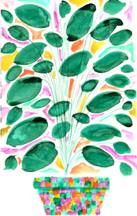 a watercolor painting of a plant in a pot