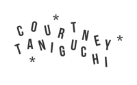 a black background with the words courtney tanguchi written on it