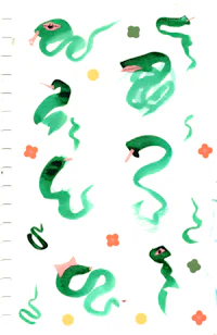 a sketch of green snakes on a sheet of paper