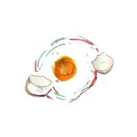 a drawing of an egg in a circle on a white background