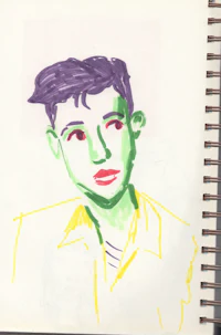 a drawing of a man in a notebook
