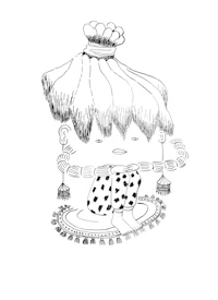a black and white drawing of a girl wearing a hat